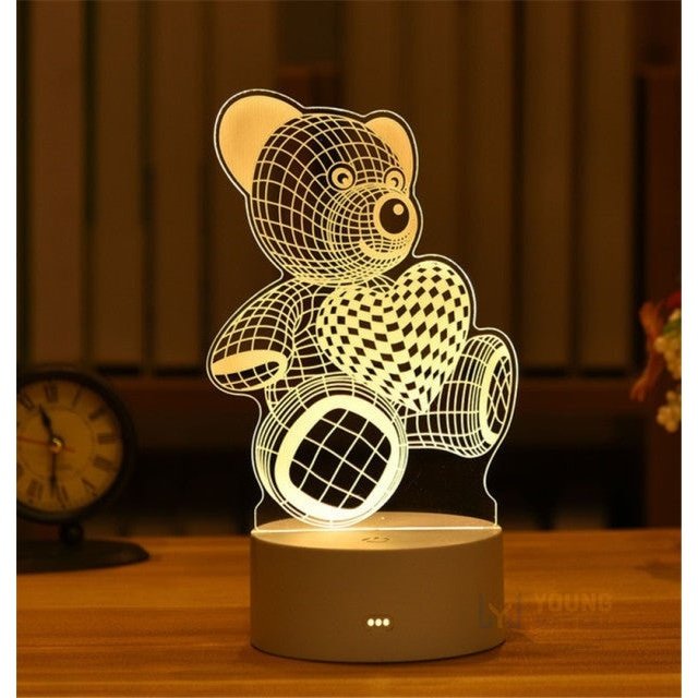 Luminária 3D em Acrílico - Presente Perfeito Dia dos Namorados Urso Young Market