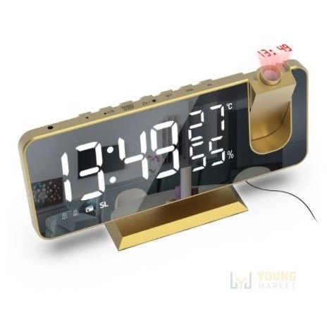 Despertador Digital com Projetor de LED 360° e Rádio FM Dourado Young Market