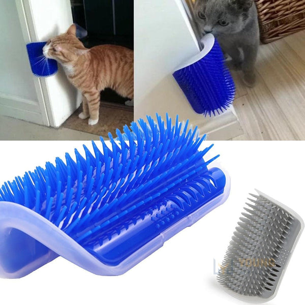 Escova de Parede Para Gato Auto Limpeza Com Porta Catnip Azul Young Market