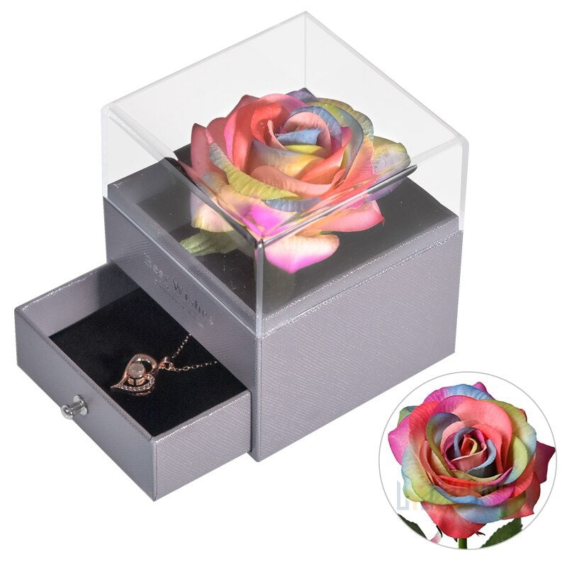 Caixa Com Rosa e Colar - Presente do Dia dos Namorados Arco Iris Young Market