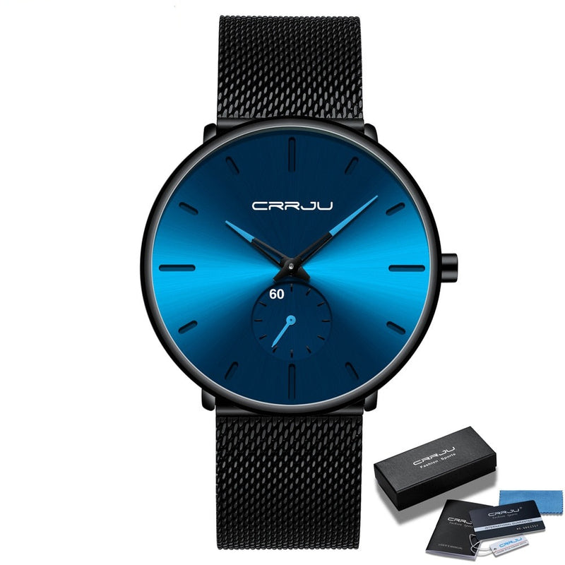 Relógio Masculino Casual Minimalista Original Azul com Preto Crrju