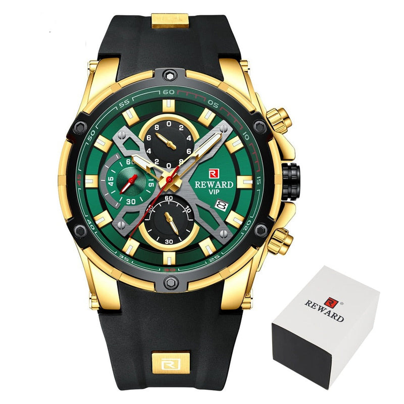 Relógio Masculino Reward Vip Esportivo Original Verde com Dourado Reward