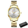 Relógio Curren Feminino Pulse Gold Original Dourado com Branco Curren