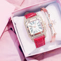 Relógio Feminino Quartz Luxury Diamond Vermelho Com Pulseira de Brinde Young Market