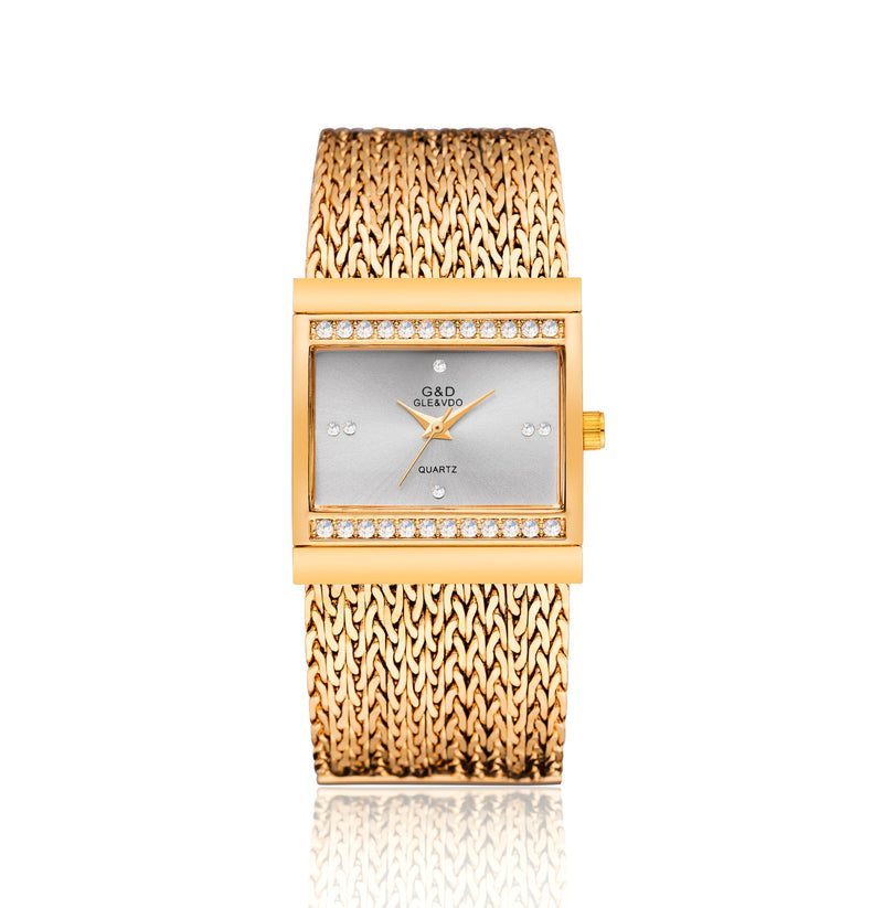 Relógio Feminino Dourado Luxo Style G&D Original Dourado com Branco G&D