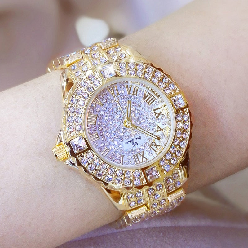 Relógio Feminino Diamond Gold Com Pulseira Original BS Bee