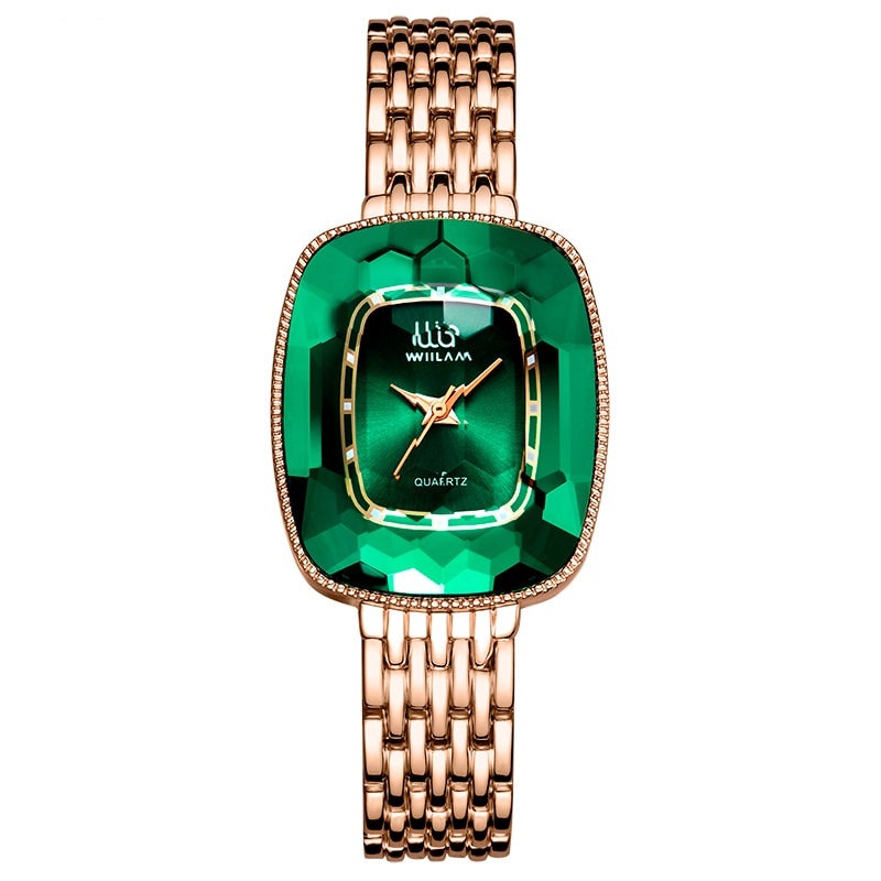 Relógio Feminino Pequeno Diamond Green Original Verde Diamante Wiilam