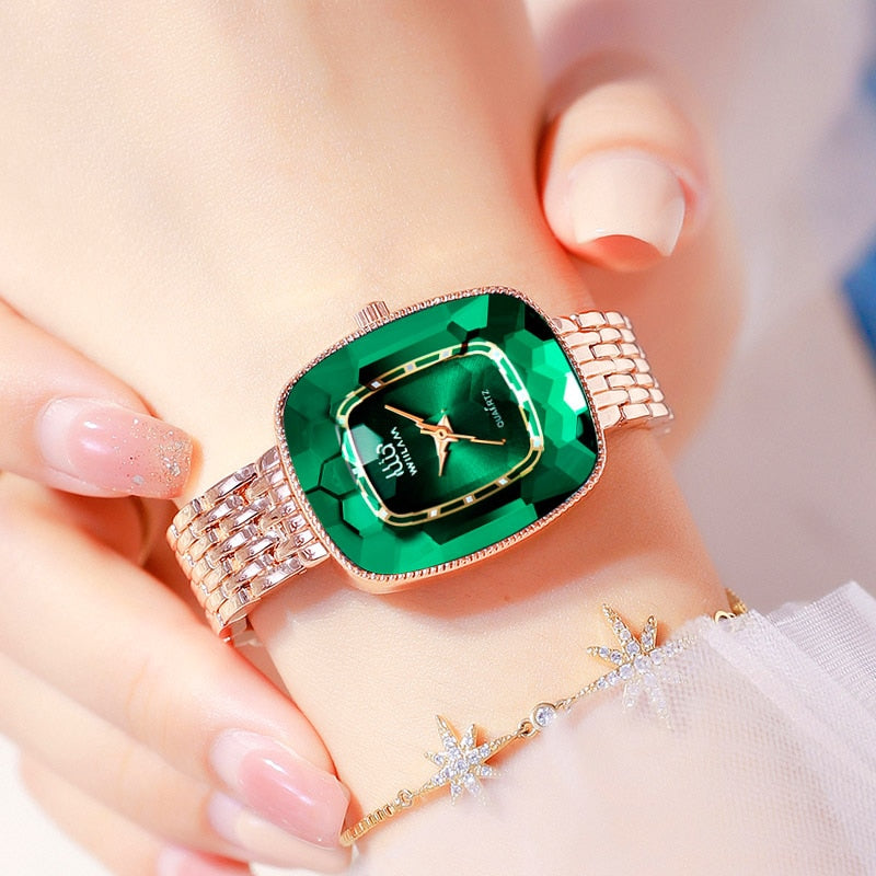 Relógio Feminino Pequeno Diamond Green Original Wiilam