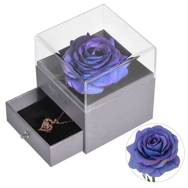 Caixa Com Rosa e Colar - Presente do Dia dos Namorados Azul Young Market