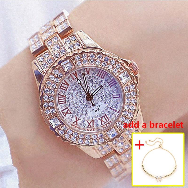 Relógio Feminino Diamond Gold Com Pulseira Original Rosê + Bracelete BS Bee