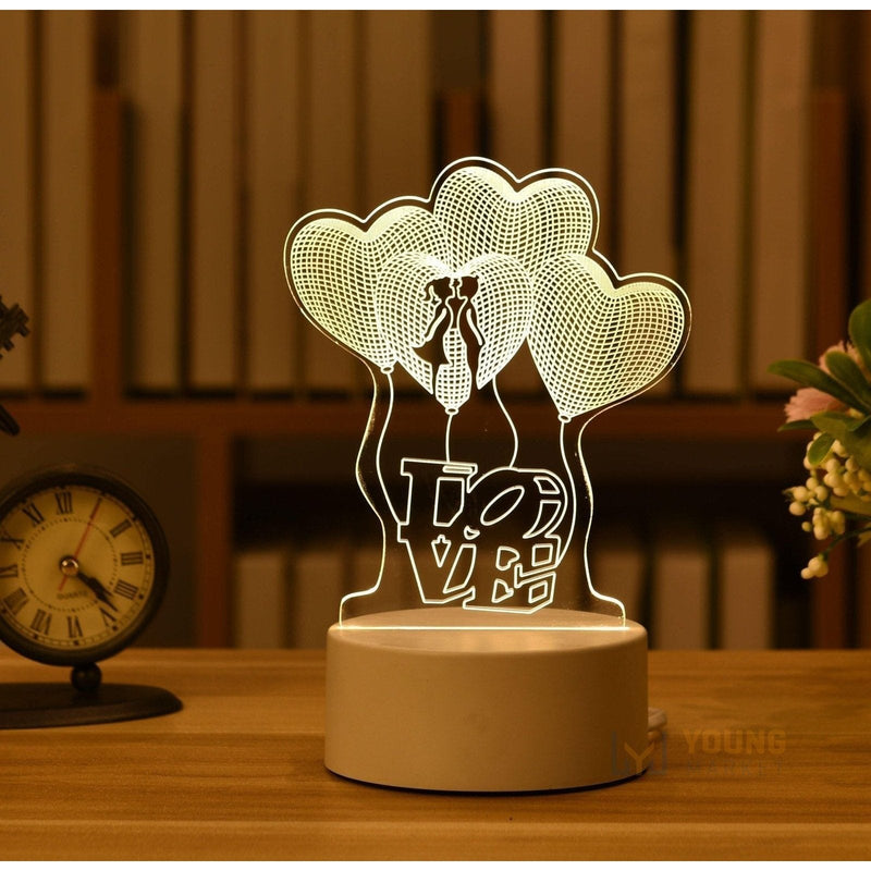 Luminária 3D em Acrílico - Presente Perfeito Dia dos Namorados Apaixonados Young Market