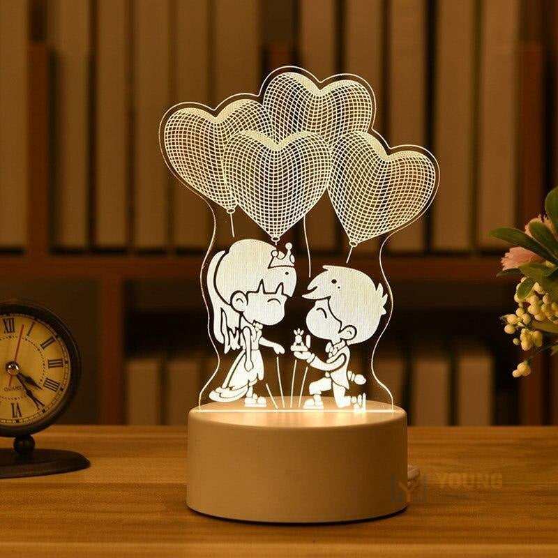 Luminária 3D em Acrílico - Presente Perfeito Dia dos Namorados Pedido Corações Young Market
