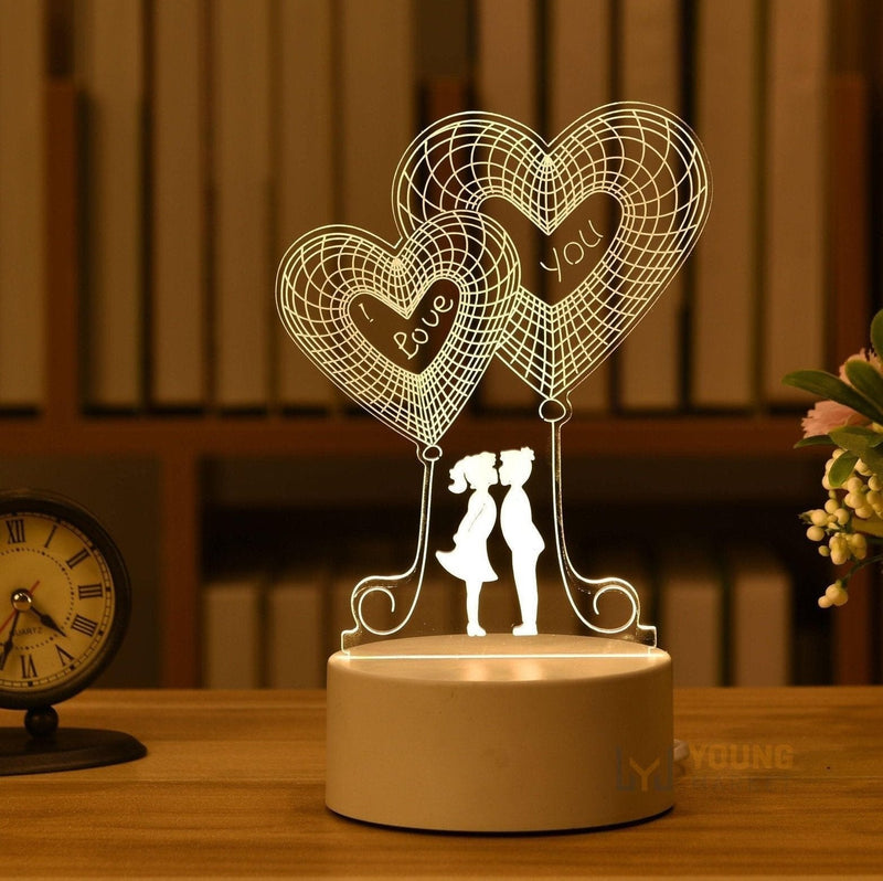 Luminária 3D em Acrílico - Presente Perfeito Dia dos Namorados Beijo Young Market