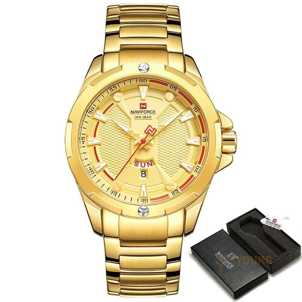Relógio Naviforce Masculino 9161 Clássico Dourado Naviforce