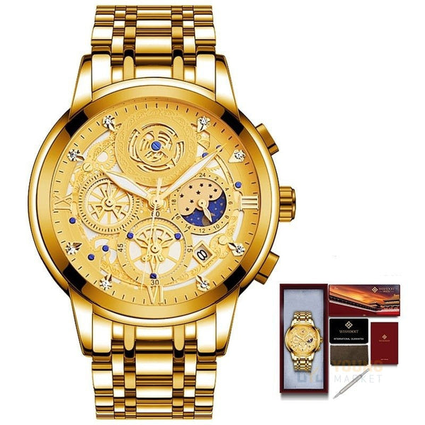 Relógio Wishdoit Masculino 133-B Luxo Quartzo Dourado Wishdoit