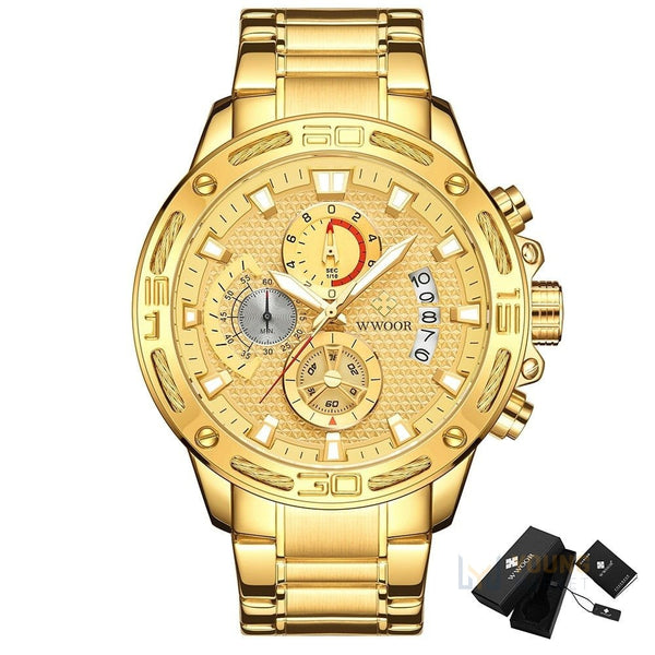 Relógio Wwoor Masculino 8879 Luxo Quartzo Dourado Wwoor