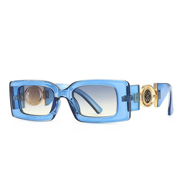 Óculos de Sol Feminino Retangular Vintage Premium Original Azul Young Market