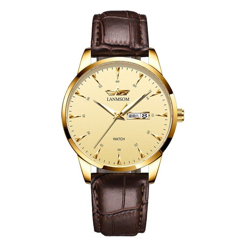 Relógio Masculino Automático Lansom Casual Original Dourado com Marrom Lansom
