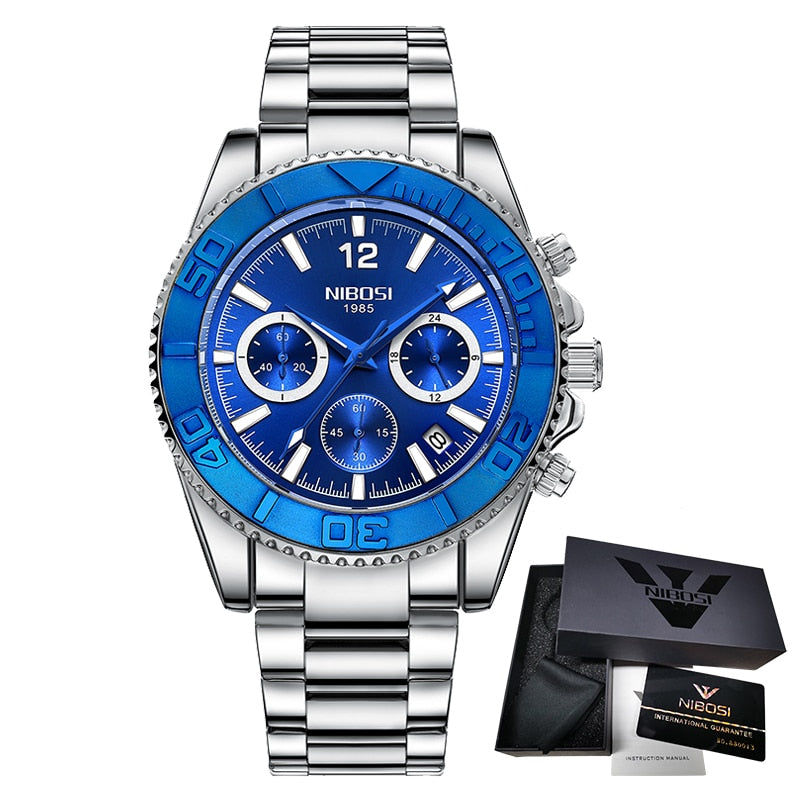 Relógio Nibosi Luxo Premium Original Azul com Prata Nibosi