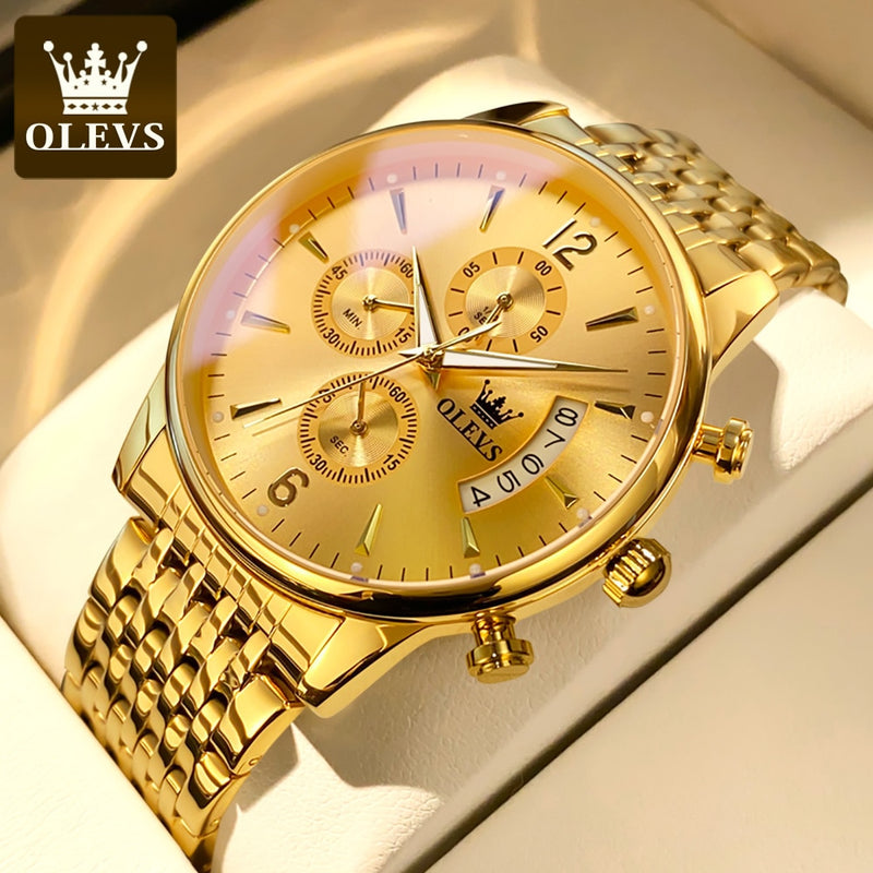 Relógio Masculino Dourado Gold Boss Olevs Original OLEVS