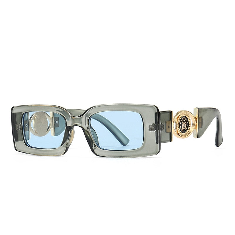 Óculos de Sol Feminino Retangular Vintage Premium Original Cinza com Azul Young Market