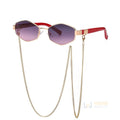 Óculos de Sol Feminino com Corrente e Case Lilas com vermelho Young Market