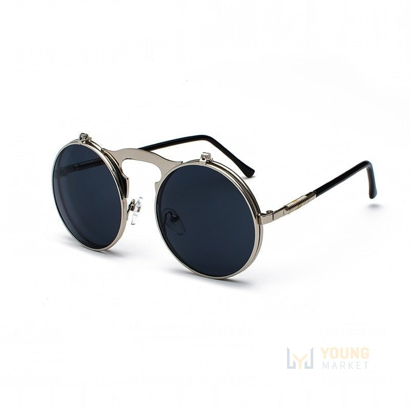 Óculos de Sol Redondo Polarizado com Duas Lentes Prata com lentes cinzas Young Market