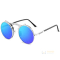 Óculos de Sol Redondo Polarizado com Duas Lentes Prata com lentes azul Young Market