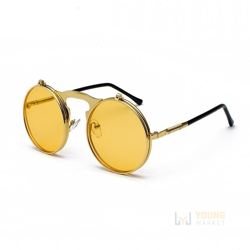 Óculos de Sol Redondo Polarizado com Duas Lentes Dourado com lentes amarelas Young Market