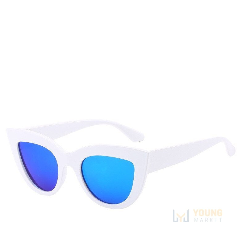 Óculos de Sol Gatinho Feminino - Classic Branco Azul Young Market