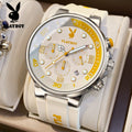 Relógio Masculino Playboy Sport Luxo Original Branco com Amarelo Young Market