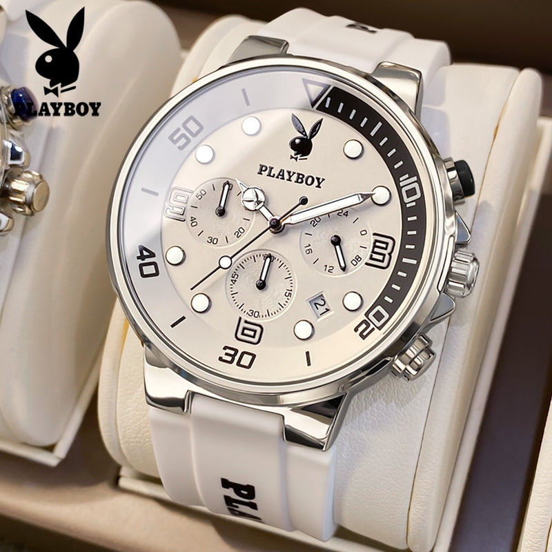 Relógio Masculino Playboy Sport Luxo Original Branco com Preto Young Market