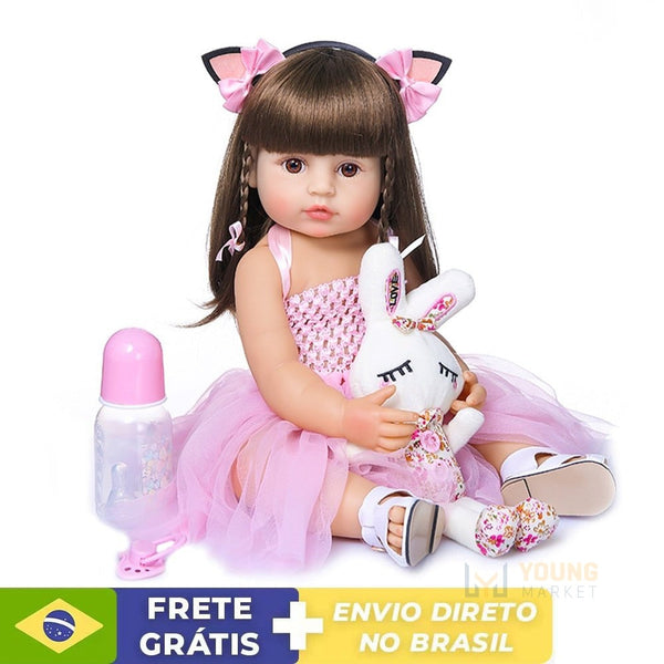 Boneca Bebê Reborn Nathália Coelhinho 55cm com Acessórios Young Market