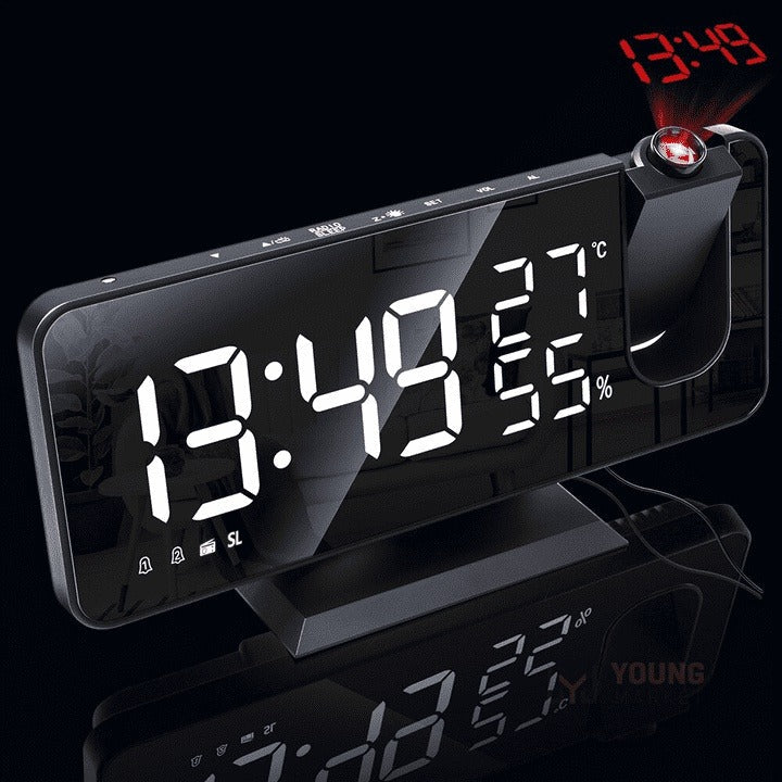 Despertador Digital com Projetor de LED 360° e Rádio FM Preto Young Market