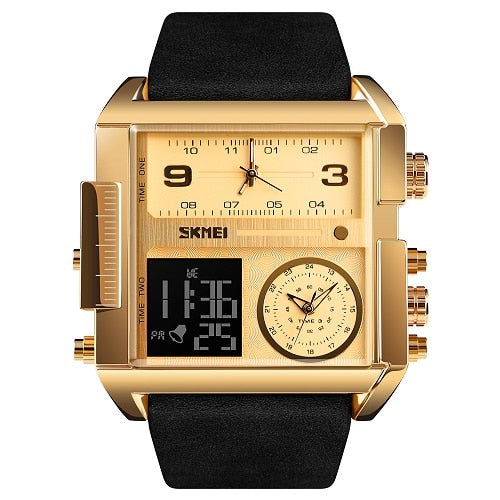 Relógio Masculino Quadrado Elegance SKMEI Original Dourado com Preto SKMEI
