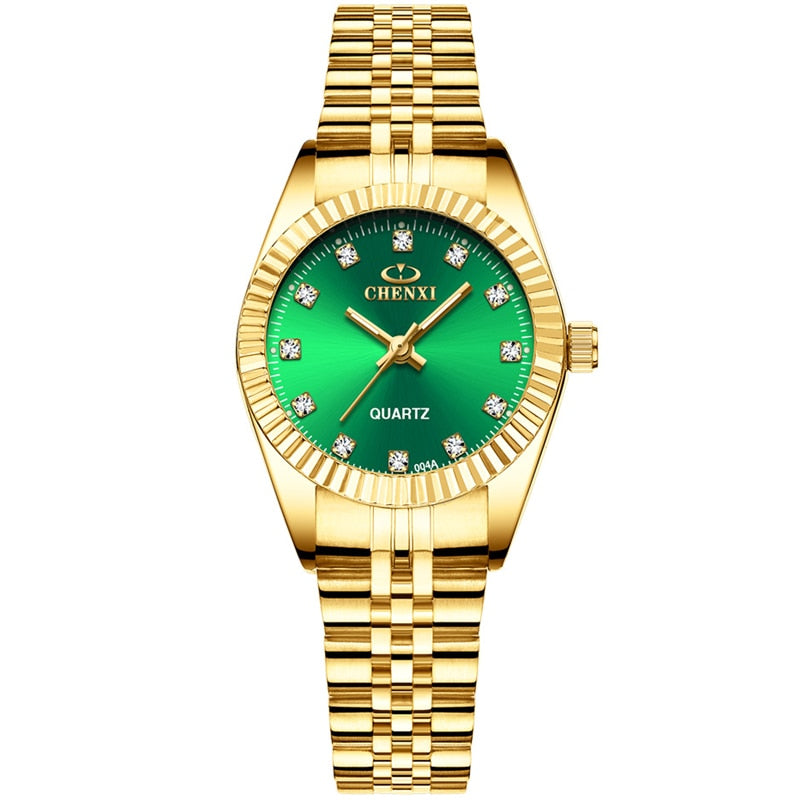 Relógio Feminino Dourado Chenxi Original Dourado com Verde Chenxi