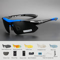 Óculos de Ciclismo Polarizado Fotocromático TR 90 Com 5 Lentes Original Preto com Azul Young Market