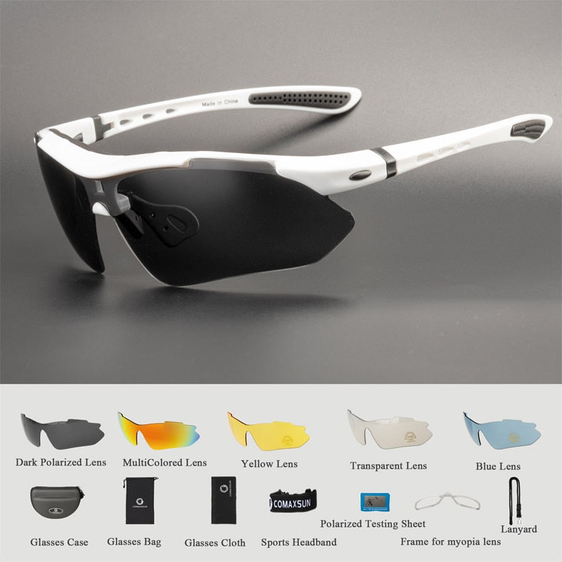Óculos de Ciclismo Polarizado Fotocromático TR 90 Com 5 Lentes Original Branco com Preto Young Market
