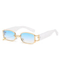 Óculos de sol Feminino Retangular Design Luxo Original Branco com Azul Young Market