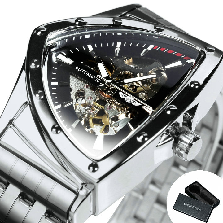 Relógio Masculino Mecânico Triangle Original Edição Limitada Prata com Preto WINNER