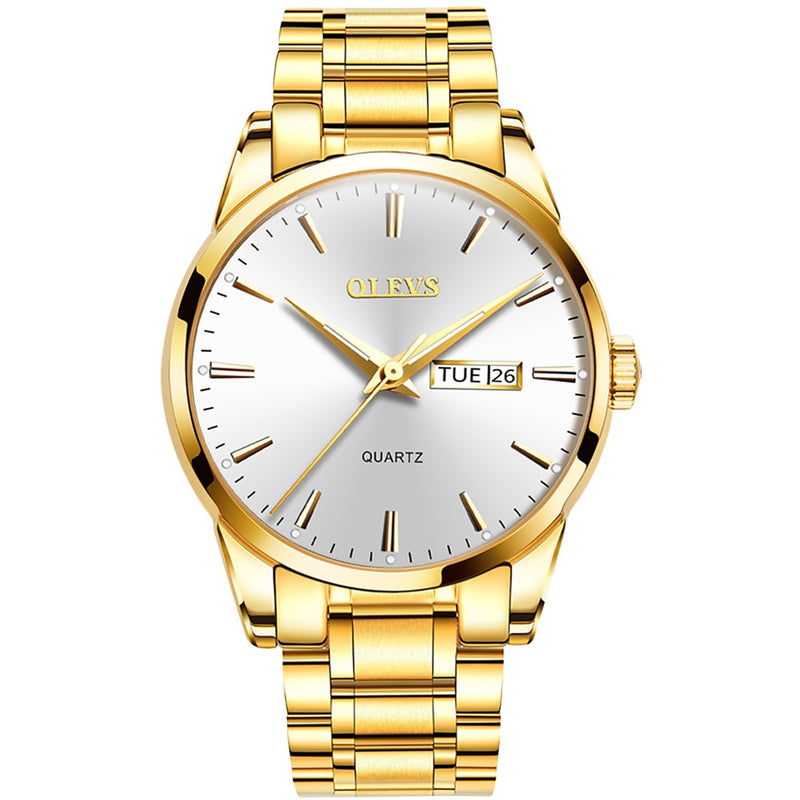 Relógio Masculino Dourado Olevs Automático Casual Original Dourado com Branco OLEVS