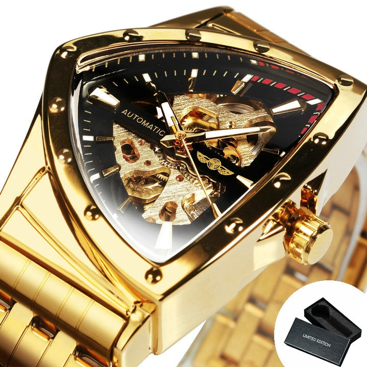 Relógio Masculino Mecânico Triangle Original Edição Limitada Dourado com Preto WINNER