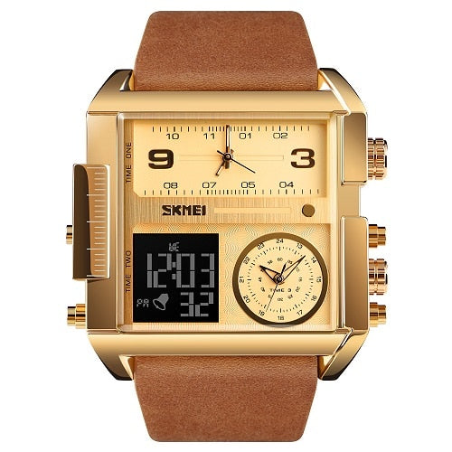 Relógio Masculino Quadrado Elegance SKMEI Original Dourado com Marrom SKMEI