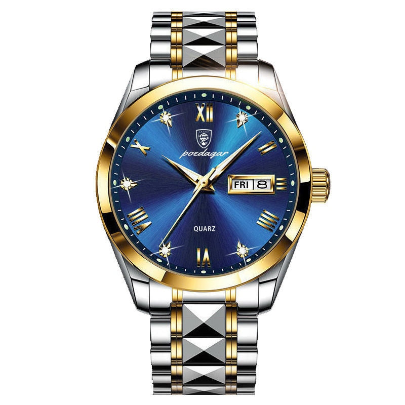 Relógio Poedagar Original Sports Luxo Dourado com Azul Poedagar