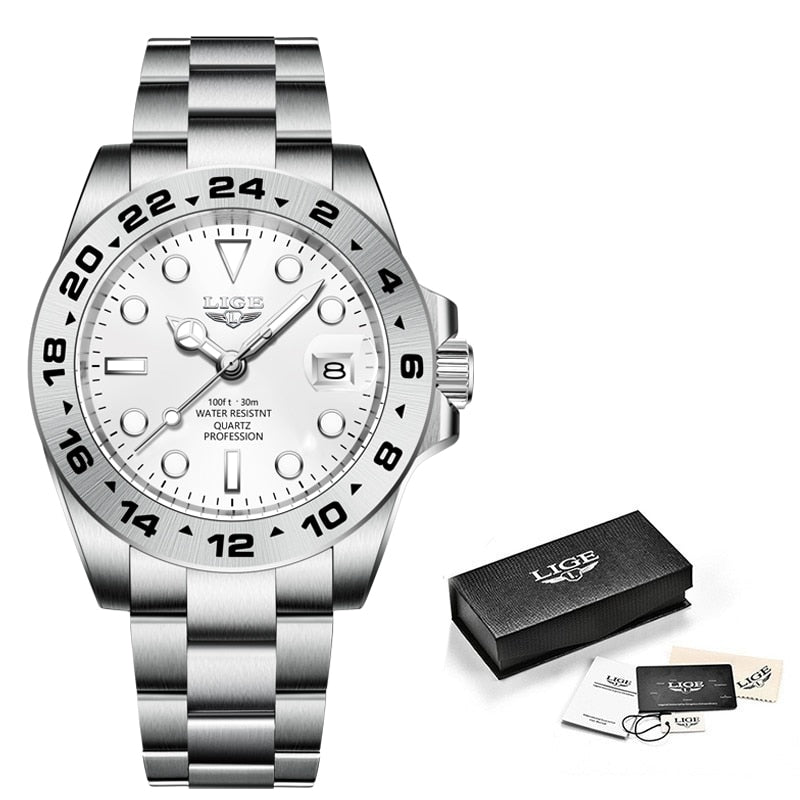 Relógio Masculino Lige Premium Original Prata com Branco LIGE