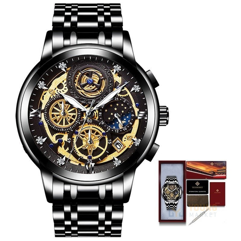 Relógio Wishdoit Masculino 133-B Luxo Quartzo Preto Wishdoit