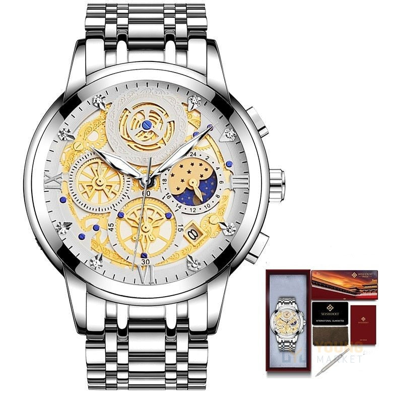 Relógio Wishdoit Masculino 133-B Luxo Quartzo Platina Wishdoit