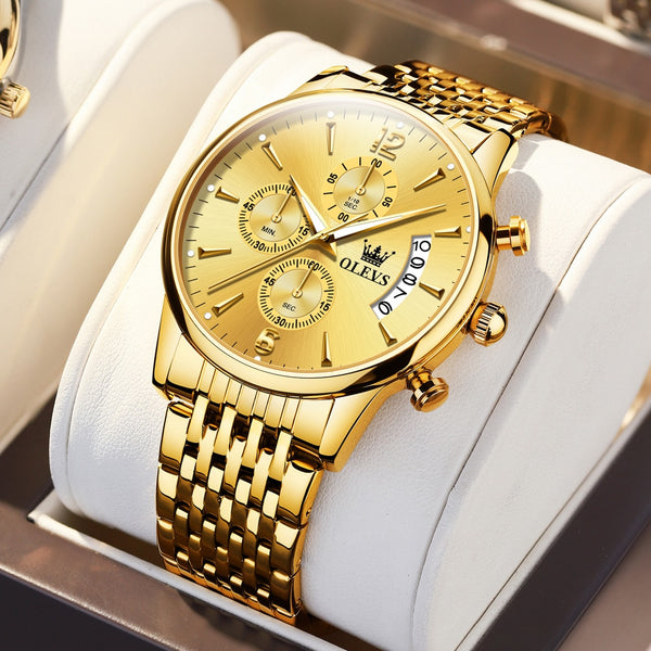 Relógio Masculino Dourado Gold Boss Olevs Original OLEVS