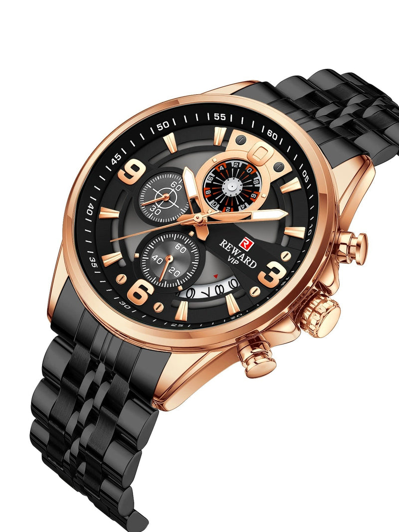 Relógio Masculino Reward Vip Automático Sport Fino Original Preto com Dourado Reward Vip