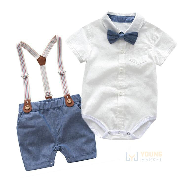 Conjunto Infantil Masculino Baby Elegance Azul com branco Young Market